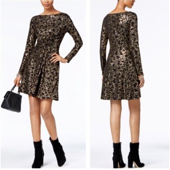 Michael Kors Black & Gold Metallic Stars Print Dress Size S - Picture 1 of 11